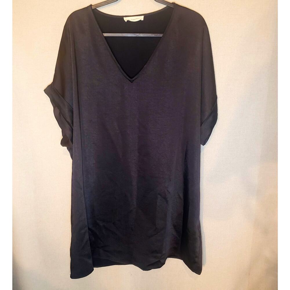 Anthropologie By Together Medium Shift Mini Dress Silky Lined‎ V Neck Oversized